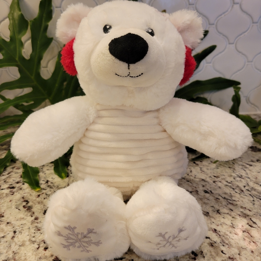 Spark Create Plush Polar Bear Red Ear Muffs, Rattle inside